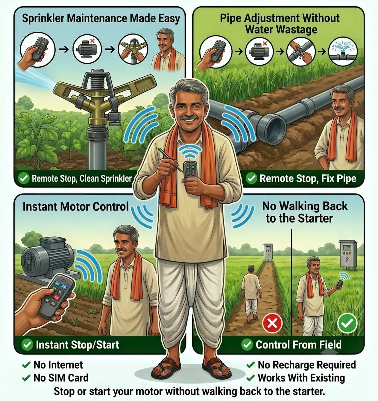AgroThings three phase motor remote controller solution for irrigation management without internet, SIM card, or recharge